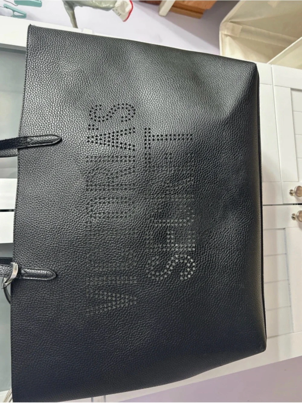 Victoria's Secret Black Leather Tote with Silver Tassel